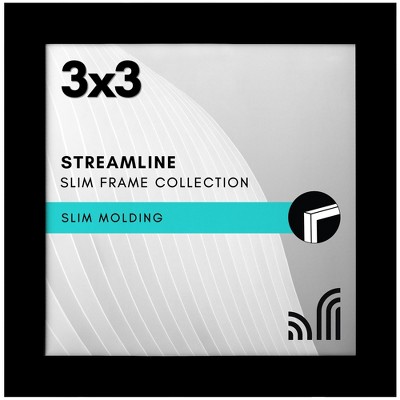 Americanflat 3x3 Picture Frame with Polished Crystal-Clear Glass - Streamline - Thin Border Square Frame - Easel Stand Included - Black