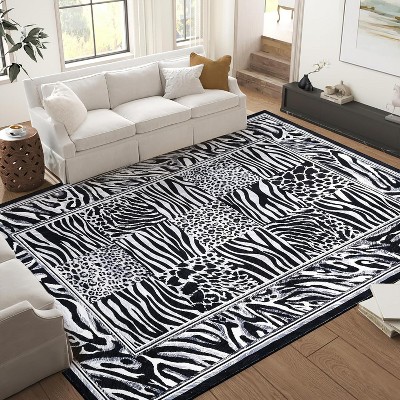 Area Rug for Living Room Washable, Soft Leopard Patchwork Print Large Bedroom Rugs Low Pile Non-Slip Carpet Rugs for Dining Room