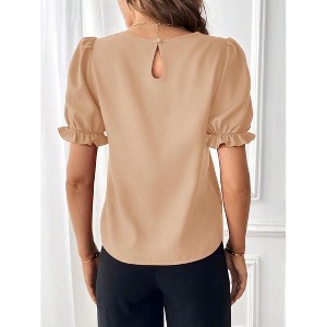 Women'S Shirts Summer Casual Crewneck Lace Crochet Short Sleeve Blouses Cute Floral Print Loose Tunic Tops - 1 of 4