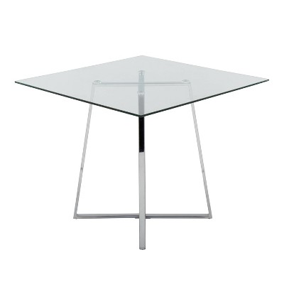 36" Clear Glass and Chrome Square Dining Table