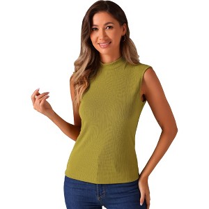 Allegra K Women's Mock Neck Summer Knit Ribbed Sleeveless Blouse - 1 of 4