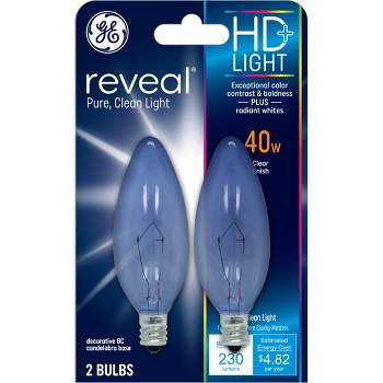 GE 2pk 40W Reveal HD+ Decorative Light Bulbs Candelabra Base