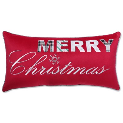 13.5"x25" Oversized Merry Christmas Lumbar Throw Pillow Cover Red - Pillow Perfect: Velvet, Embroidered, Zippered