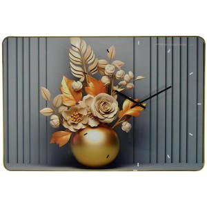 HomeRoots 24" Beige Gold And Gray Solid Wood and Acrylic Silent Analog Floral Wall Clock - 1 of 4