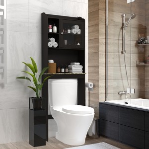Over The Toilet Storage Cabinet with Adjustable Shelf and Door, Bathroom Space Saver Organizer Above Toilet, Free Standing Toilet Rack - 1 of 4