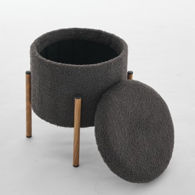 FONTOI Round Storage Ottoman, Ottoman Foot Stools with Removable Lid for Living Room Bedroom, Gray, 13"*15.8"*13"