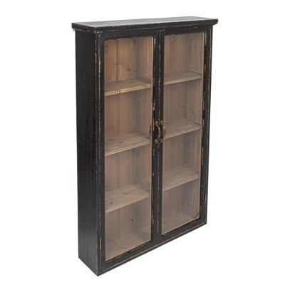 Black and Natural Wood Glass Display Cabinet with 3 Shelves