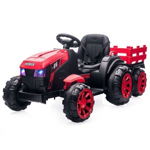 Ride On Tractor Toy for Kids, 12V Ride On Toy w/Trailer & Remote Control, Battery Powered Electric Vehicles with Safety Belt, Music for Toddler 3-10 - 1 of 4
