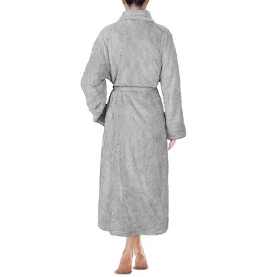 Gray Plush Fleece Faux Shearling Shaggy Bathrobe