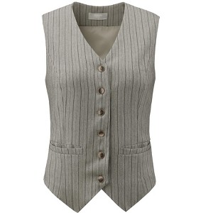 Hobemty Women's Striped Sleeveless Button Down V Neck Vintage Formal Vest - 1 of 4