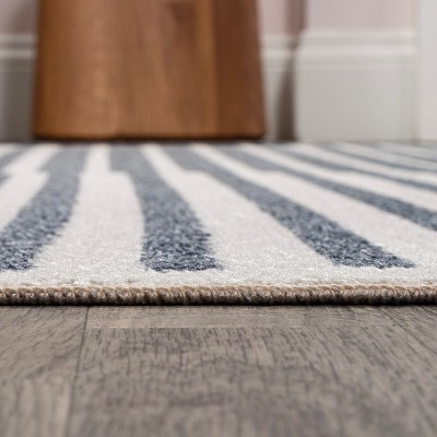 Gray and Cream Striped Washable 8' x 10' Area Rug