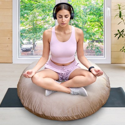 Taupe 32" Round Floor Pillow with Washable Cover
