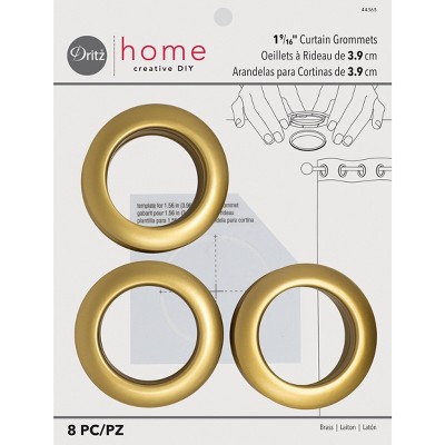Dritz Set of 8 Home 1-9/16" Curtain Grommets Brass: Plastic Sewing Fasteners, Gold, Eyelets for Curtains, 1.56" Diameter