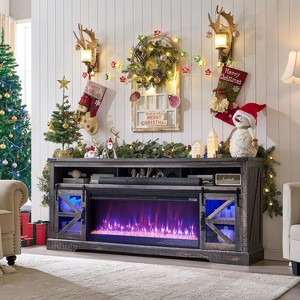 SinCiDo Fireplace TV Stand for 85" TV, w/ Sliding Barn Doors, Remote Control Adjustable 3D Fireworks and LED Lamp, w/ 42" Electric Fireplace TV Stand - 1 of 4