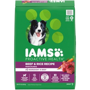 IAMS Proactive Health Minichunks Beef and Rice Flavor Recipe Adult Dry Dog Food - 15lbs - 1 of 4