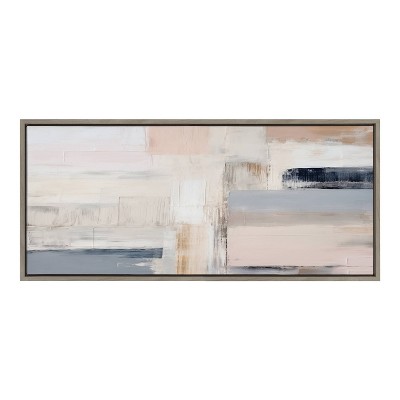 Gray and Beige Abstract Canvas Print with Rustic Frame, 18" x 40"