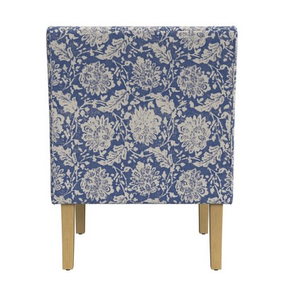 Light Blue Floral Upholstered Swoop Arm Accent Chair