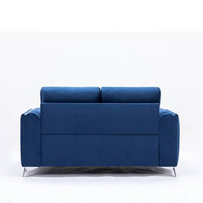 Wenona Blue Velvet Loveseat with Chrome Accents
