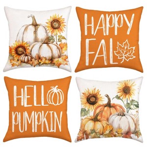 Happy Fall Hello Pumpkin Decorative Throw Pillow Covers 18x18 Inch Set of 4 - 1 of 4
