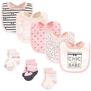 Hudson Baby Infant Girl Cotton Bib and Sock Set, Chic Lil Babe, One Size - 1 of 1
