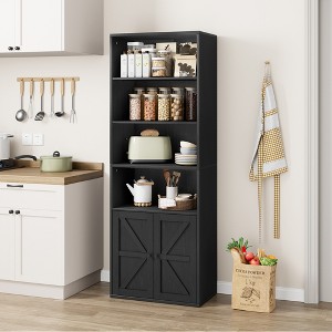 Farmhouse Bookcase with Doors, Display Storage Shelves, Tall Bookshelf Wooden 6 Shelf Bookshelves - 1 of 4