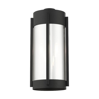 Sheridan Contemporary Black and Brushed Nickel Wall Lantern with Smoke Glass
