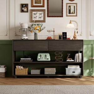 KIGFTSOD Vintage Console Table for Entryway - Drawers & Shelves, Storage-Ready for Hallway, Living Room, Espresso - 1 of 4