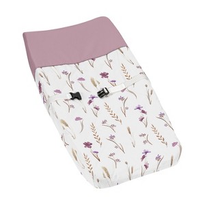 Sweet Jojo Designs Girl Changing Pad Cover Watercolor Floral Garden Purple and Taupe - 1 of 4