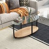 Yukimo 2-Tier Glass-Top Oval Coffee Table with Wooden Shelf for Living Room - 2 of 4