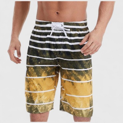 Anna-Kaci Men's Striped Ombre Board Shorts with Elastic Waistband and Drawstring Closure