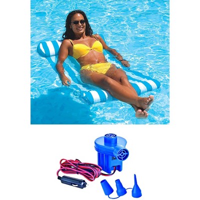 Swimline 9044 Premium Floating Pool Hammock Lounge Chair w/ Electric Air Pump