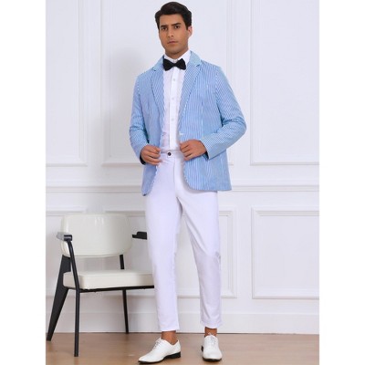 INSPIRE CHIC Men's Single Breasted Sport Coat Business Striped Suit Jacket Medium Blue White — фото 2