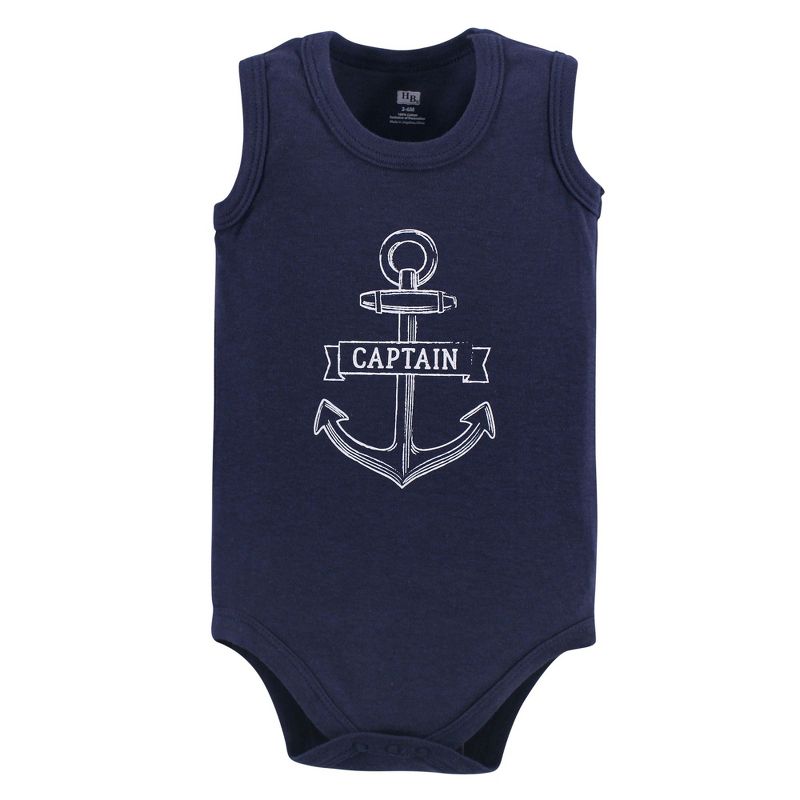 Hudson Baby Infant Boy Cotton Sleeveless Bodysuits 5pk, Captain, 3 of 8