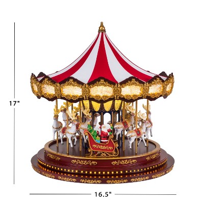 Deluxe Red and Gold LED Christmas Carousel with Santa and Reindeer