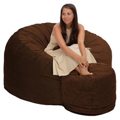 Ultimate Sack 5ft Bean Bag Chair and Footstool, Oversized Comfortable Indoor Floor Lounger, Giant Foam-Filled Furniture for Relaxing, Brown Suede