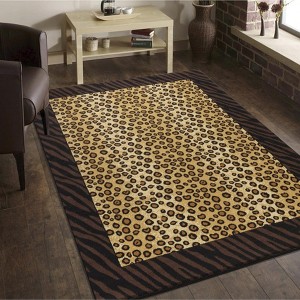 Animal Print Rug - Leopard & Tiger Design, Soft Polypropylene, Stain Resistant, Pet Friendly, Non-Slip Jute Backing - 1 of 4