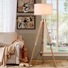 58" Industrial Tripod Floor Lamp with Height Adjustable Natural Wood Stand and Linen Drum Shade,Modern Standing Lamp for Living Room,Bedroom,Study - 2 of 4