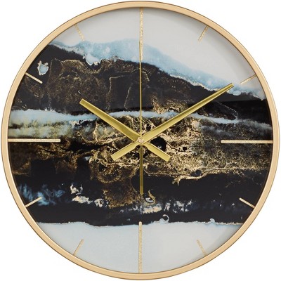 River Parks Studio Willowra Black and Gold 14 1/2" Round Wall Clock