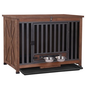 Aivituvin Wooden Dog Crate with Folding Design | Strong Iron Door-AIR100/100-B - 1 of 4