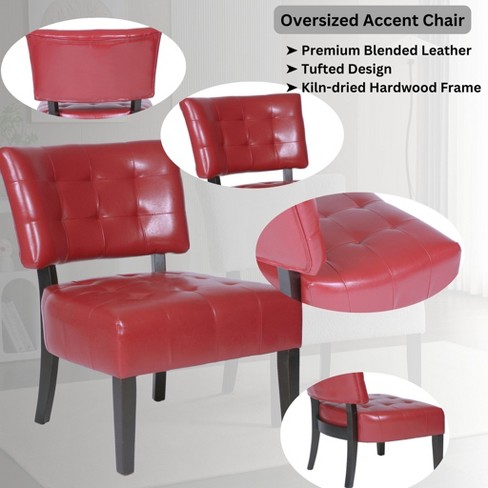 Roundhill Furniture Blended Leather Tufted Accent Chair with Oversized Seating Red