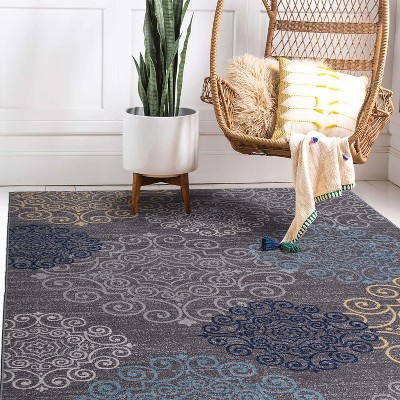 Gray and Blue Tufted Synthetic Rectangular Area Rug