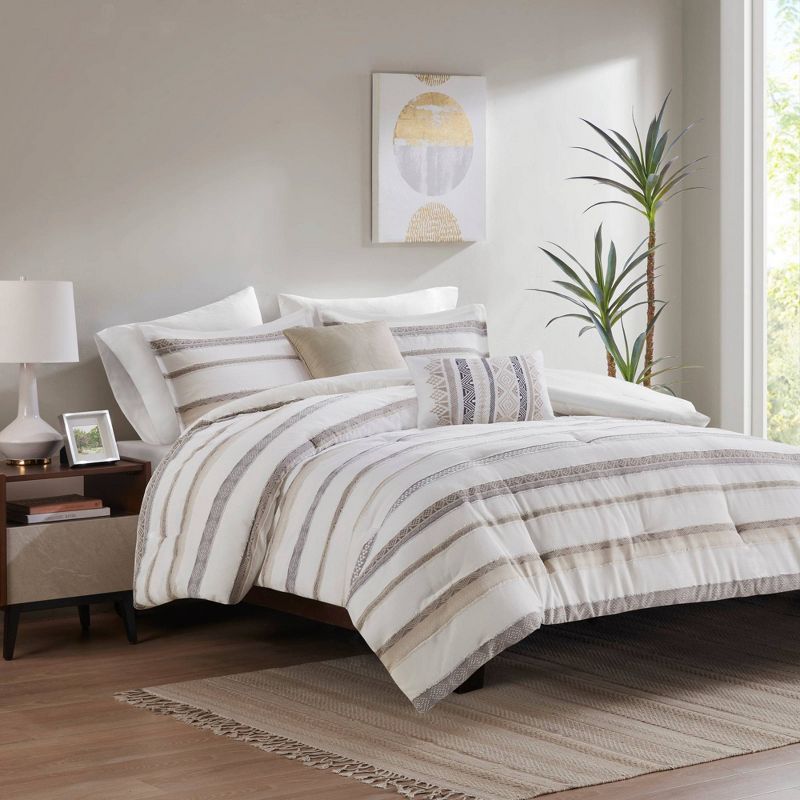 Madison Park 5pc Cove Clipped Jacquard Comforter Set White/Assorted Beiges, 3 of 11