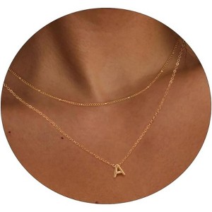 14K Gold Plated Initial Necklace, Layered A-Z Letter Pendant with Satellite Chain, Personalized Minimalist Jewelry Gift for Women - 1 of 4