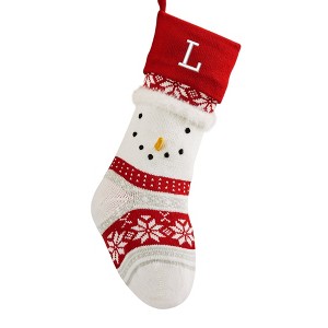 Personalization Mall Winter Snowman Embroidered Initial Knit Stocking - 1 of 4