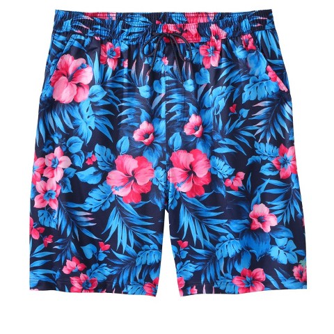 Мужские брюки KingSize 8" Swim Trunks With Super Stretch Liner - L, Blue Exotic Floral