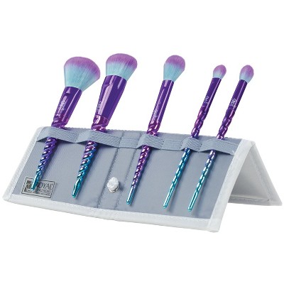 MODA Brush Mythical 6pc Celestial Blue Travel Makeup Brush Set with Holographic Flip Case, Includes - Powder, Complexion, Highlight and Glow, and Crease Brushes