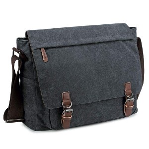 Messenger Bag for Men and Women, Retro Canvas Shoulder Bag Satchel For College fit 15.6 Inch Laptop (Black) - 1 of 4