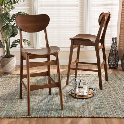 Katya Walnut Brown Adjustable Wood Bar Stool Set