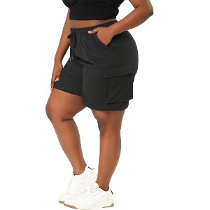 Agnes Orinda Women's Plus Size Drawstring Elastic High Waist Pockets Casual Cargo Shorts - 1 of 4