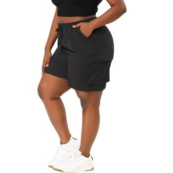 Agnes Orinda Women's Plus Size Drawstring Elastic High Waist Pockets Casual Cargo Shorts